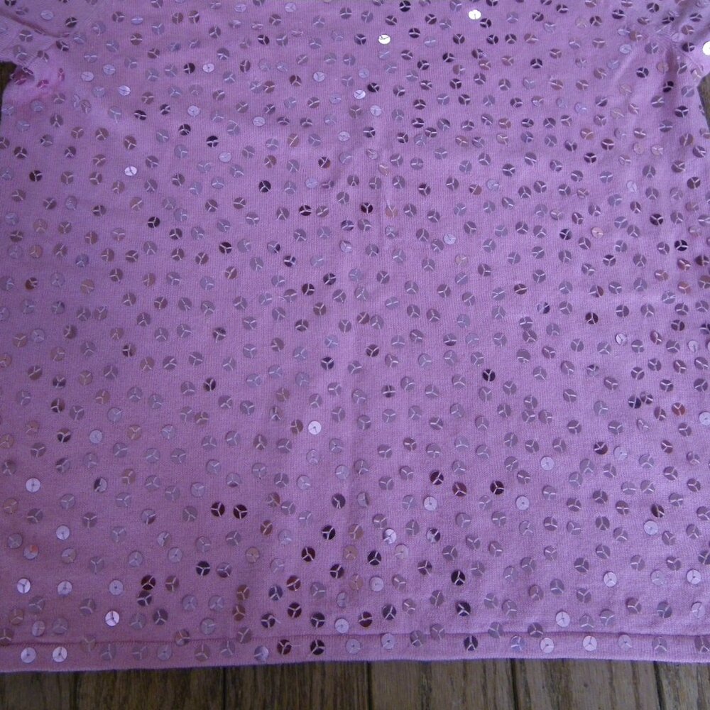Women’s Cotton Silk Cashmere Blend Short Sleeved Sweater w/ Tons of Sequins - Picture 3 of 3